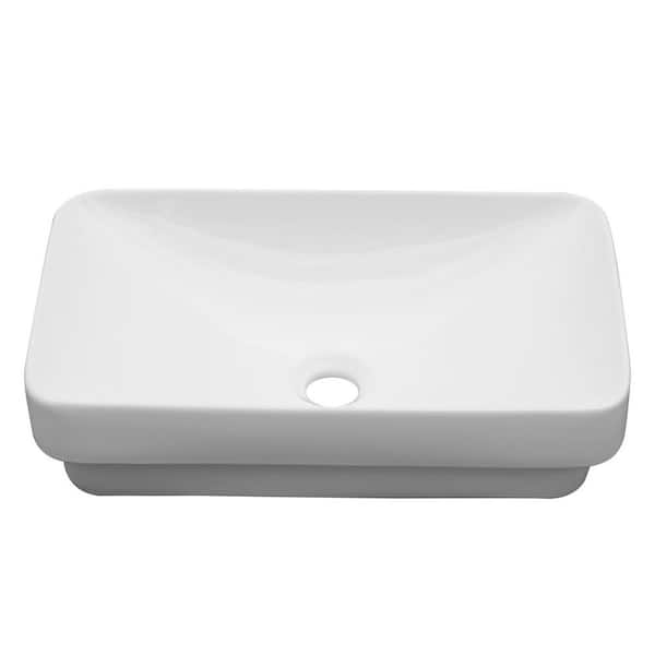 19 in. x 12 in. White Semi-Recessed Ceramic Rectangular Countertop Vessel Bathroom Sink