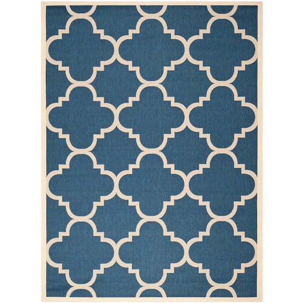 SAFAVIEH Courtyard Navy/Beige 7 ft. x 10 ft. Geometric Indoor/Outdoor Patio  Area Rug