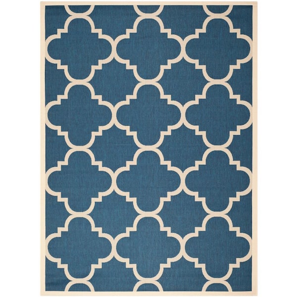 Courtyard Navy/Beige 8 ft. x 11 ft. Geometric Indoor/Outdoor Patio  Area Rug