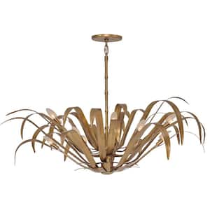 Kagra 12-Light Distressed White Organic Chandelier with Iron Shade
