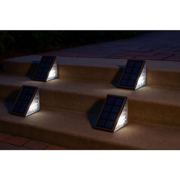 Solar Warm White Integrated LED Bronze Stair Light (4-Pack)