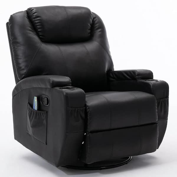 Unbranded 33.5 in. Width Big and Tall Black Flocked Leather Power Reclining Recliner