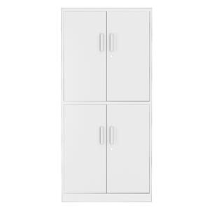 White Metal Storage Cabinet with 2-Doors and 4 Shelves, Lockable Tall ...