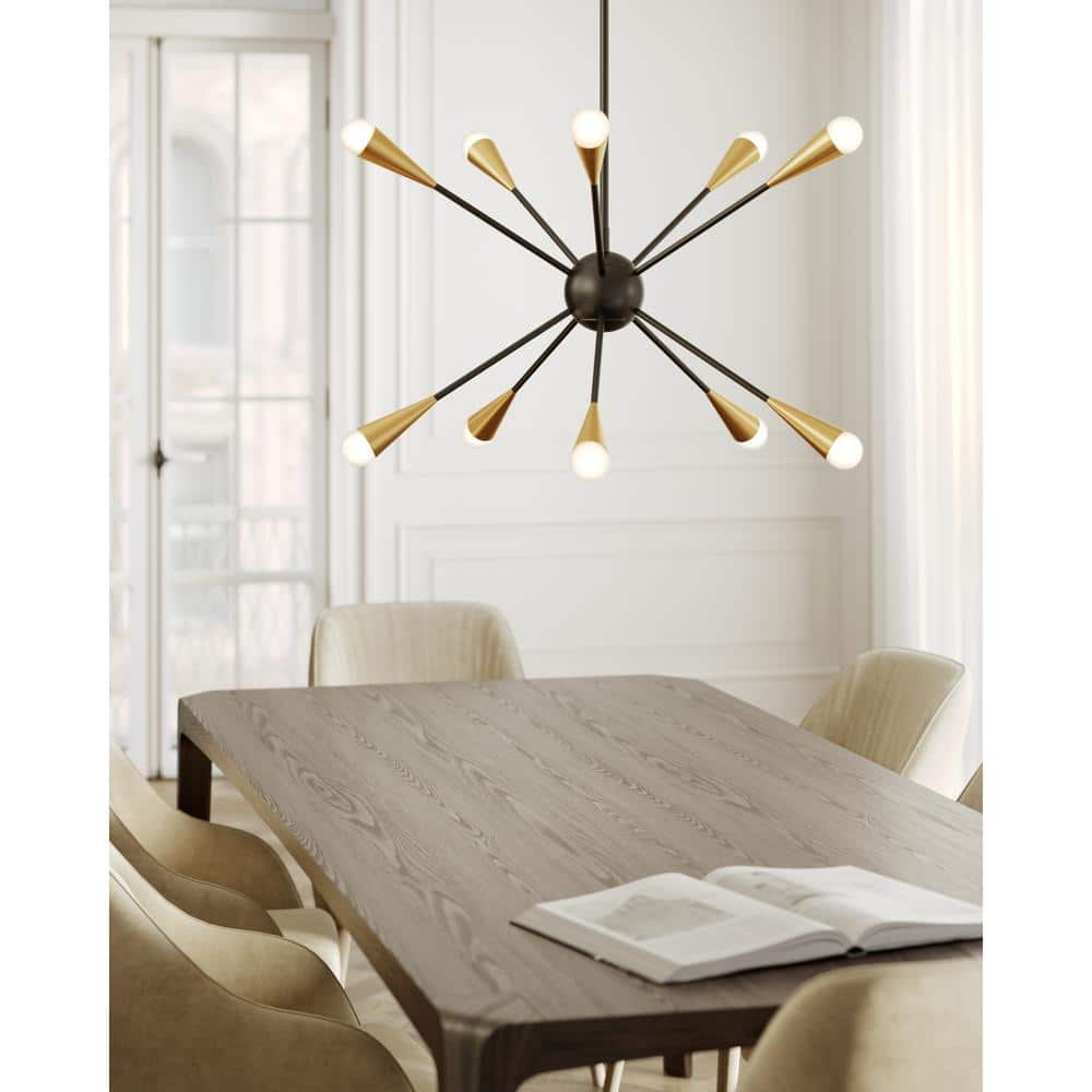 Midnight Black 10-Light Sputnik Chandelier with Brass Accents