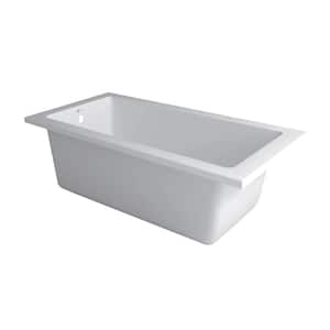54 in. x 30 in. Acrylic Rectangular Drop-in Soaking Bathtub with Reversible Drain in White Brass Trip Lever Included