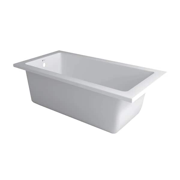 FINE FIXTURES 54 in. x 30 in. Acrylic Rectangular Drop-in Soaking Bathtub with Reversible Drain in White Brass Trip Lever Included