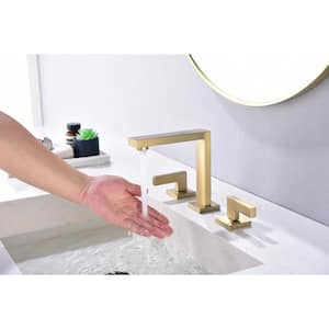 8 in. Widespread Double Handles High Arc Bathroom Sink Faucet in Brushed Gold Supply Line Included