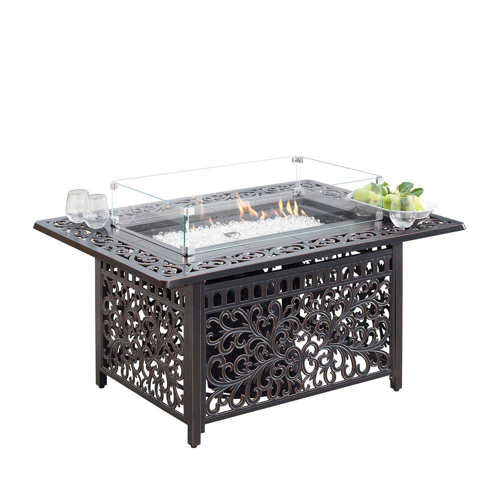 Oak Four-Panel Tempered Glass Fire Table Windshield