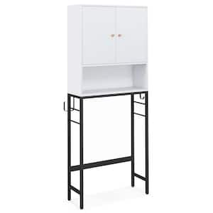 25 in. W x 65 in. H x 9 in. D White Over The Toilet Storage Cabinet Free Standing Toilet Rack with Adjustable Shelf