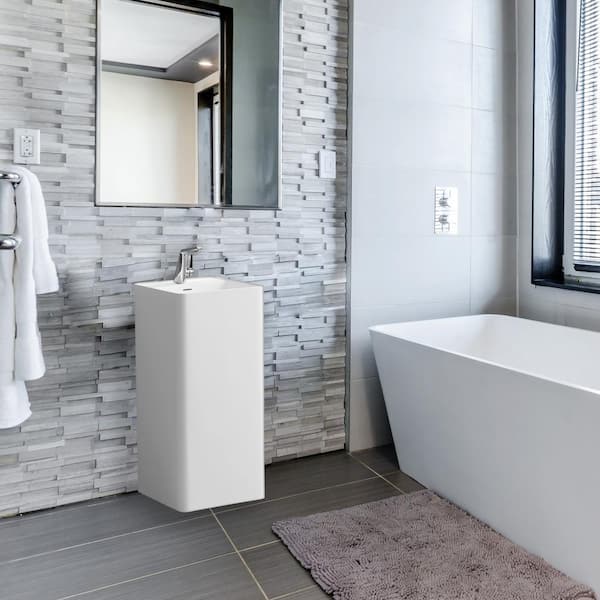 Unbranded Solid Surface Resin Pedestal Sink Combo Bathroom Square Vessel Sink with Overflow Drain in White