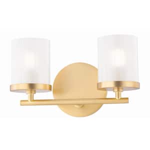 Ryan 2-Light Aged Brass Bath Light with Clear Frosted Glass Shade