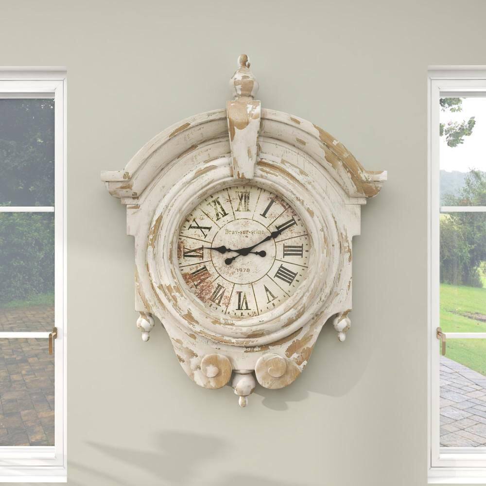 Vintage Brown and White Distressed Fiberglass Wall Clock