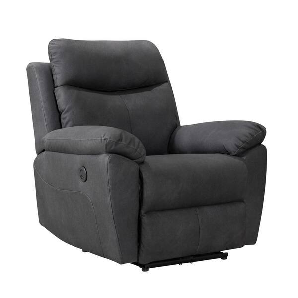 FC Design Modern Power Recliner Chair with USB Charging Port and Pillow Top Arms Palomino Fabric Single Seat Reclining Sofa - Charcoal Grey