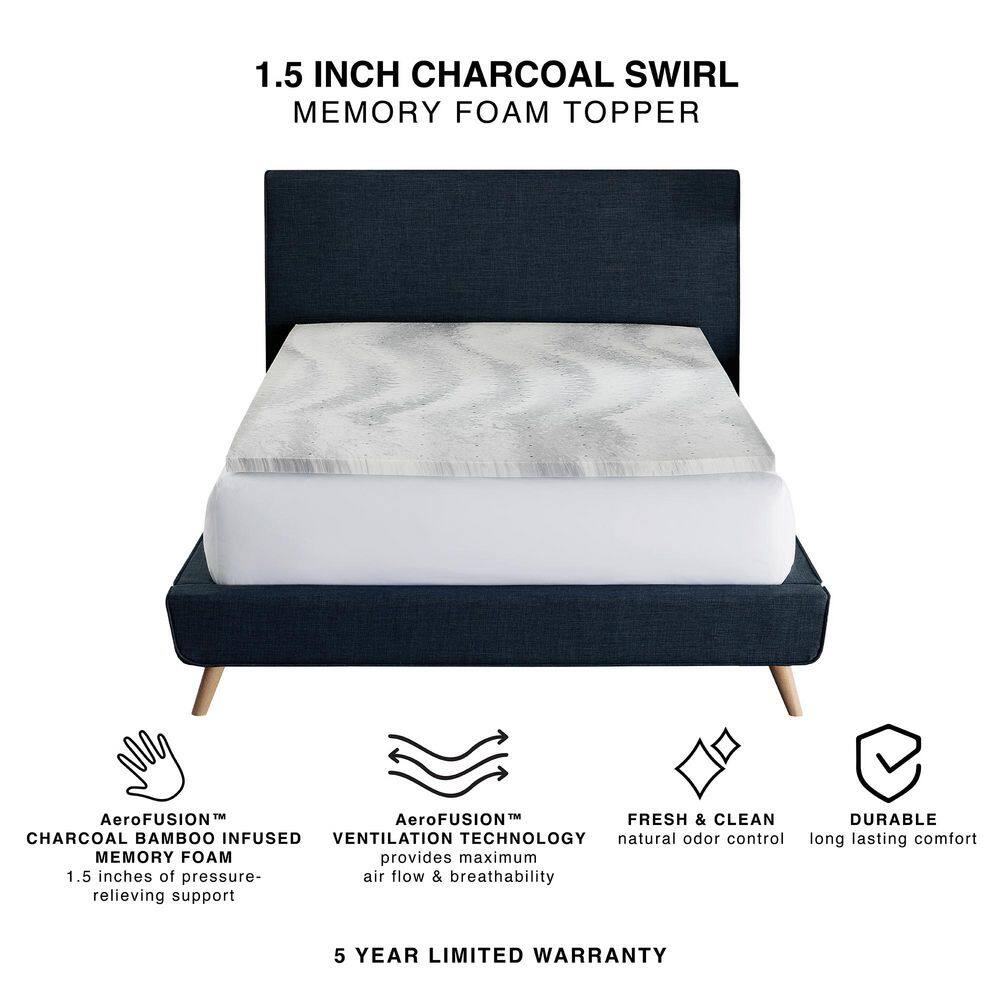 King Charcoal Swirl Memory Foam Mattress Topper