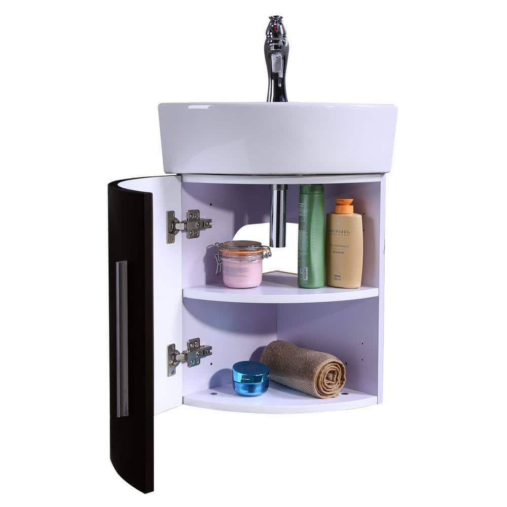 Myrtle Black and White Corner Wall-Mount Vanity Sink with Chrome Faucet