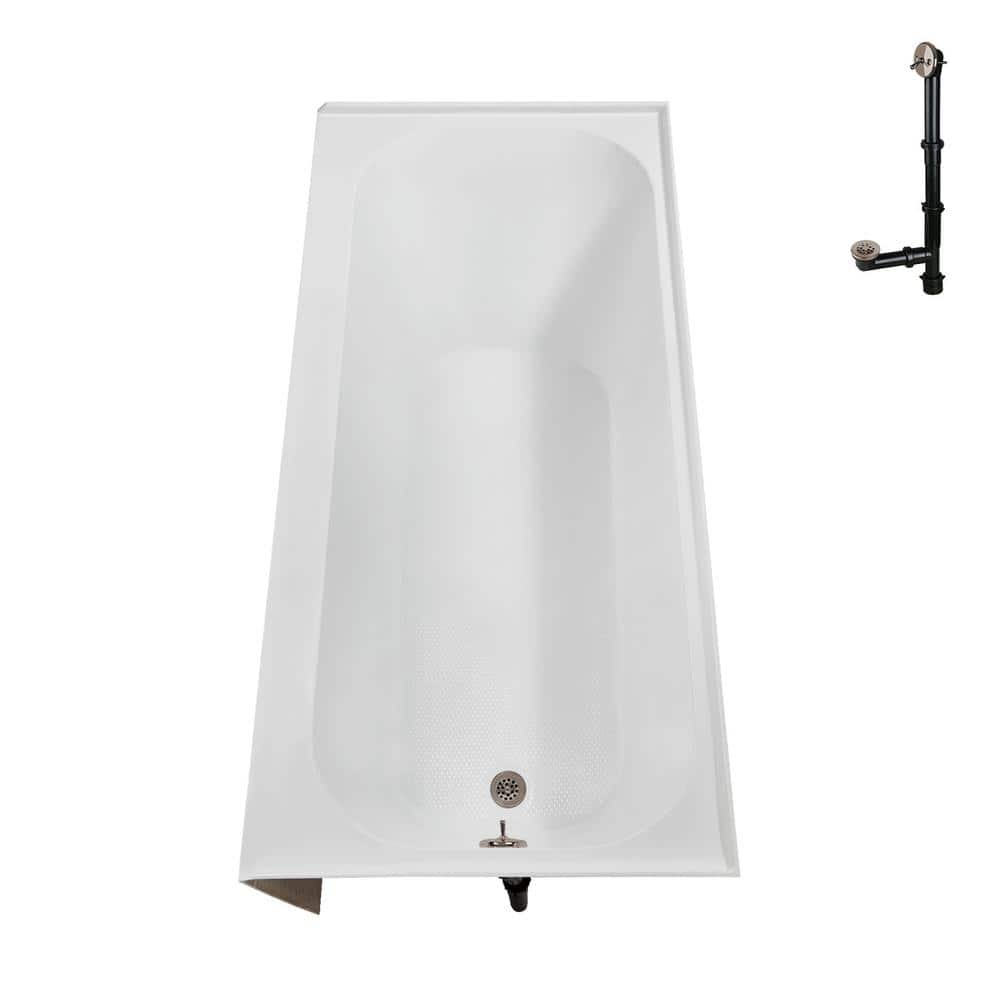 Glossy White Acrylic Right-Hand Drain Alcove Bathtub with Brushed Nickel Drain