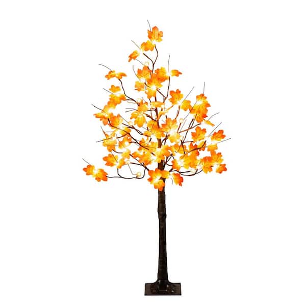 Nearly Natural 4 ft. Pre-Lit Minimalist Autumn Maple Artificial Fall Tree with 56 LED Warm White and Orange Pumpkin Shaped Lights