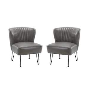 Christiano Modern Grey Faux Leather Comfy Armless Side Chair with Thick Cushions and Metal Legs Set of 2