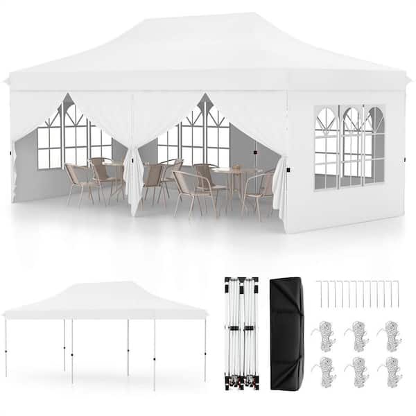 10 ft. x 20 ft. Pop up Canopy Outdoor Canopy Tent with 6-Sidewalls Carrying Bag White