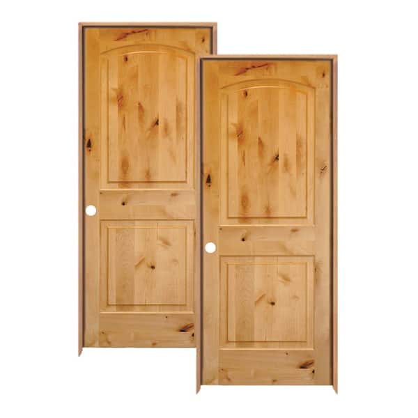 Krosswood Doors 32 in. x 80 in. Rustic Knotty Alder 2-Panel Top Rail Arch Solid Wood Right-Hand Single Prehung Interior Door (2-Pack)