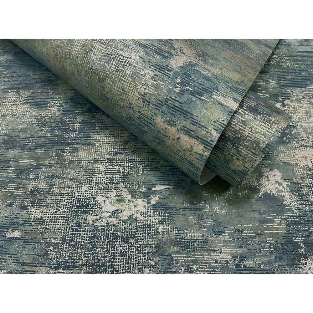 Teal and Navy Textured Distressed Metallic Wallpaper