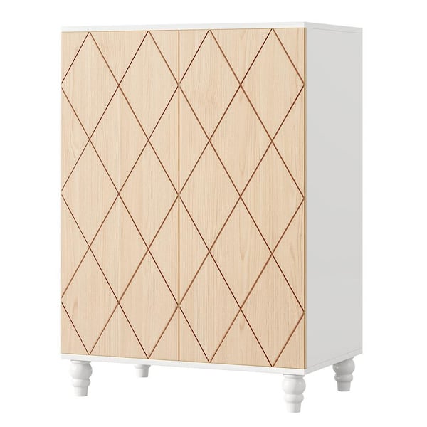 BYBLIGHT Lauren Maple Shoe Cabinet with 2-Door and Solid Wood Legs, 6 Tiers Wooden Shoes Storage Cabinets for Entryway