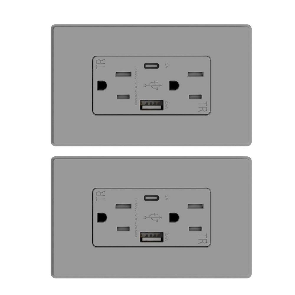 15 Amp Tamper Resistant Duplex USB Charger Wall Outlet with Wall Plate and 