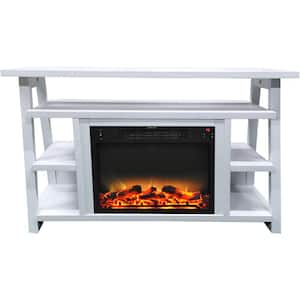Industrial Chic 53.1 in. W Freestanding Electric Fireplace TV Stand in White with 5 LED Flame Colors