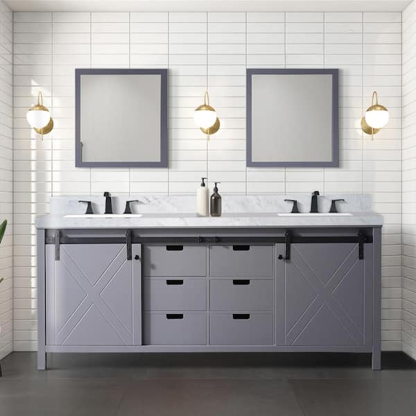 Lexora Marsyas 80 in W x 22 in D Dark Grey Double Bath Vanity and Carrara Marble Countertop
