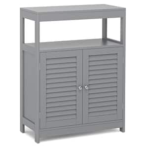 Grey 31.5 in. Bathroom Floor Storage Cabinet Organizer with Open Shelf & Double Shutter Door in Gray