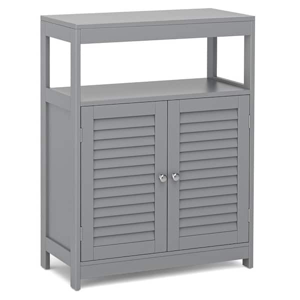 Costway Grey 31.5 in. Bathroom Floor Storage Cabinet Organizer with Open Shelf & Double Shutter Door in Gray