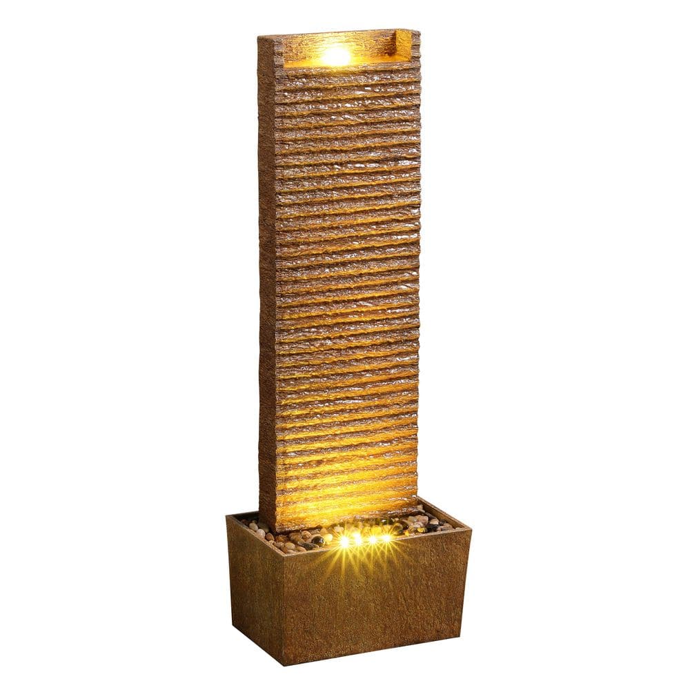 Modern Symmetry Series 38.3 in. Plug-In Brown Polyresin Cascade Fountain with Lighting and Water Flow price history on PriceWatchPro