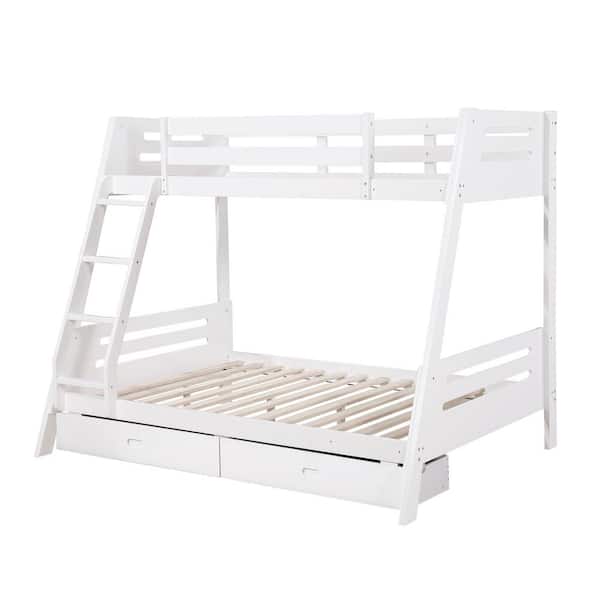 Furniture of America Haulton White Twin Over Full Bunk Bed with Drawers