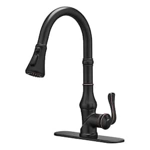 Single Handle Pull Down Sprayer Kitchen Faucet,High Arc Pull Out Kitchen Sink Faucet with DeckPlate in Oil Rubbed Bronze