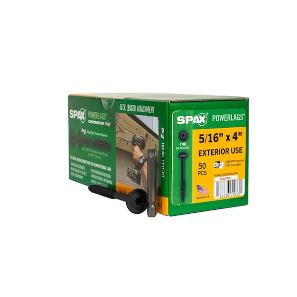 50CT 5/16 in. x 4 in. Black Torx Washer Head Exterior Wood Structural Screws Lag Screws T-30 (50 Each) Bit Included
