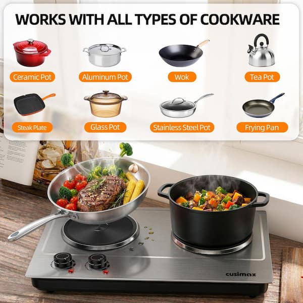 Elexnux Portable 2-Burner 7.4 in. Silver Electric Hot Plate