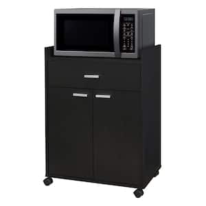 SignatureHome Black Finish 2-Door Accent Cabinet Kitchen Cart With Wheels 2 Lockable 2 Unlockable. (24Lx16Wx32H)