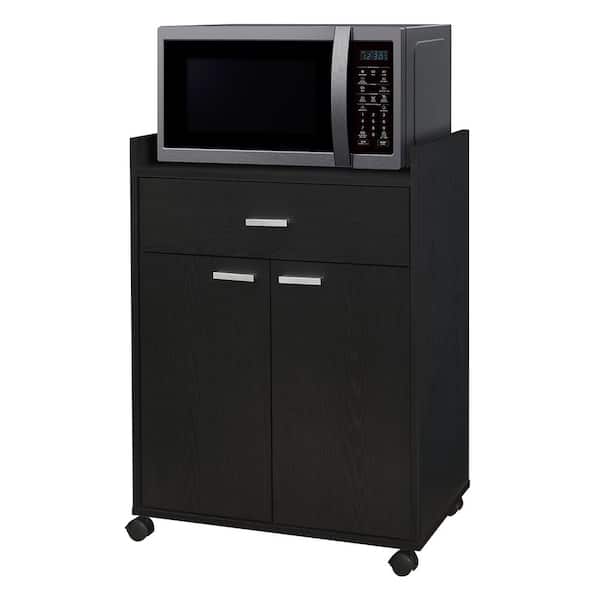 Signature Home SignatureHome Black Finish 2-Door Accent Cabinet Kitchen Cart With Wheels 2 Lockable 2 Unlockable. (24Lx16Wx32H)