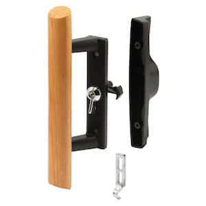 Black Diecast with Hardwood Handle Surface Hook Sliding Patio Door Pull