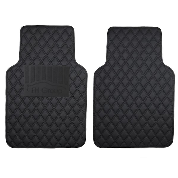 FH Group Black 4-Piece Luxury Universal Liners Heavy Duty Faux Leather Car Floor Mats Diamond Design