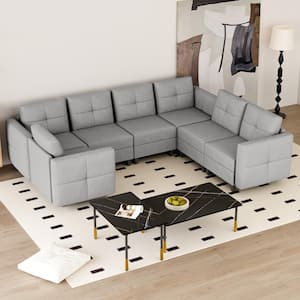 103.5 in.W U-Shaped Sofa Square Arm Fabric Modern Storable 7-Seat(Gray)