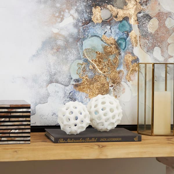 Litton Lane Cream Polystone Orb Abstract Sculpture (Set of 2)