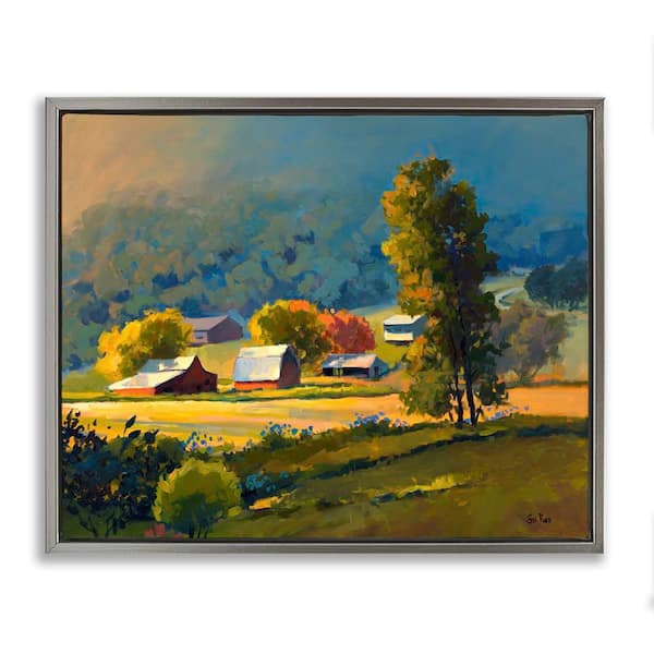 Stupell Industries Early Fall Farmland by Sri Rao Gray Floater Frame Nature Graphic Art Print 25 in. x 31 in.
