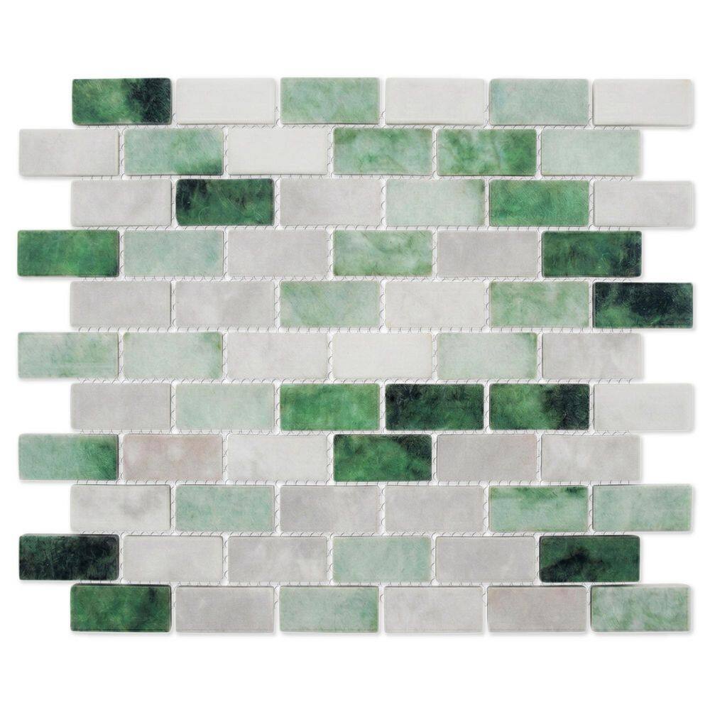Subway Green Mix 11 in. x 12 in. Brick Matte Recycled Glass Cement Look Floor and Wall Mosaic Tile (9.19 sq. ft./Case) price history on PriceWatchPro