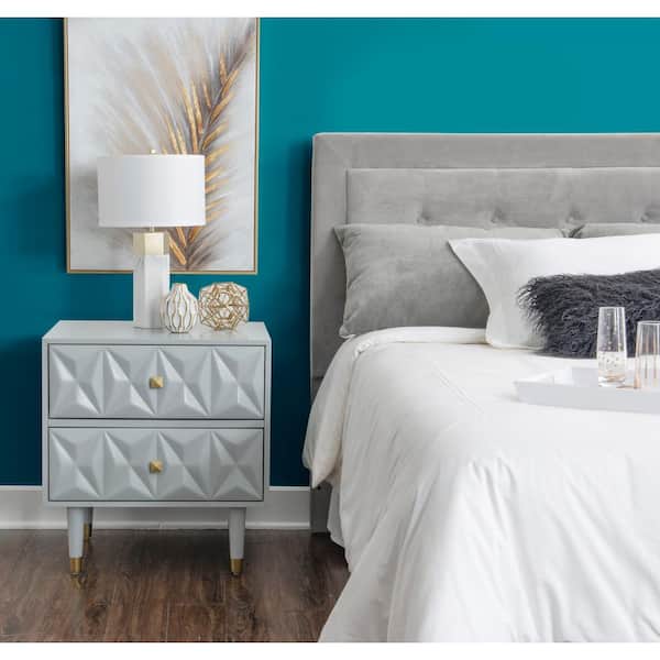 Linon Home Decor 27 in. x 23 in. x 30 in. Dixon Grey 2-Drawer Geo Texture Nightstand
