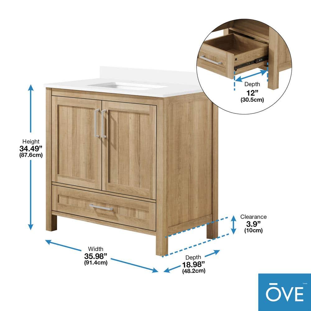 Kansas 36" White Oak Freestanding Bathroom Vanity with Sink