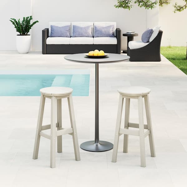 WESTIN OUTDOOR Laguna 29 in. HDPE Plastic All Weather Backless Round Seat Bar Height Outdoor Bar Stool in Sand (Set of 2)