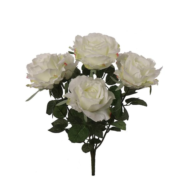 Larksilk 20" Artificial Cream Silk Rose Bushes for Indoor & Outdoor Use (2 Pack) S13563CM2PC