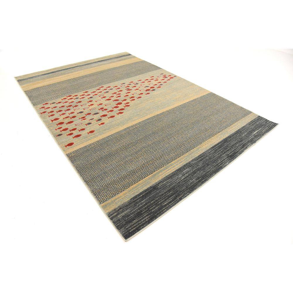 Blue and Beige Rectangular Stain-Resistant Kids Rug