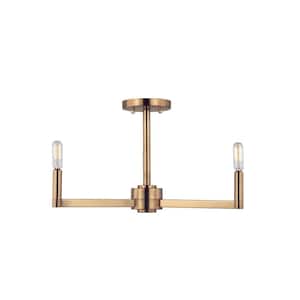Fullton Modern 3-Light Indoor Dimmable Satin Brass Gold Semi-Flush Ceiling Mount Light